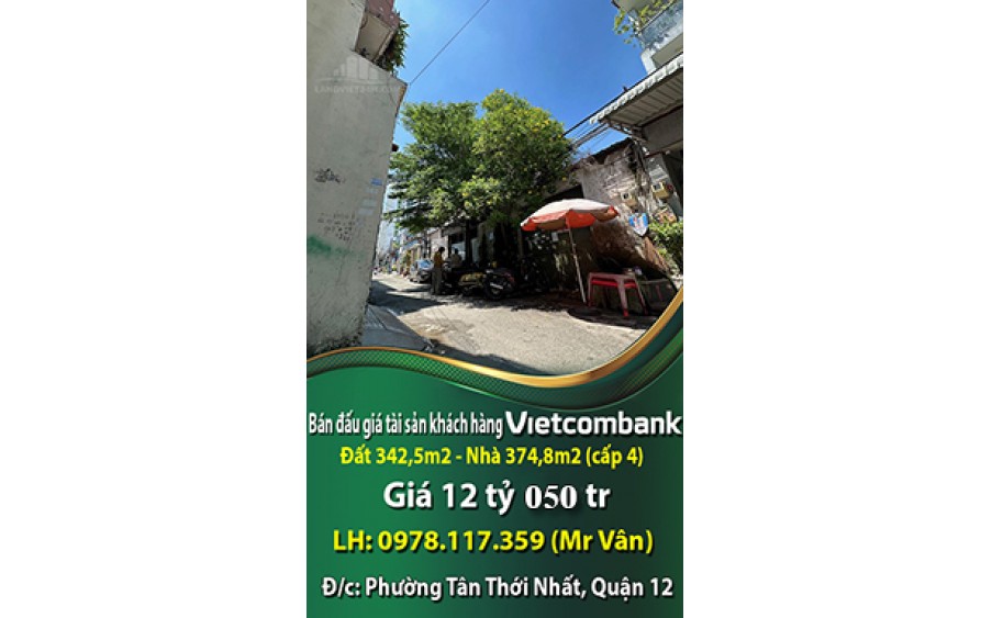 Bán đấu giá tài sản khách hàng Vietcombank, đất 342,5m2, giá 12 tỷ 050tr